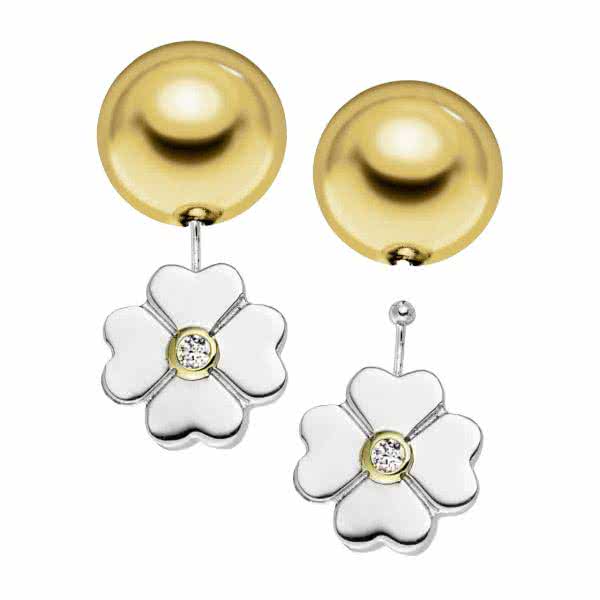 Stud earrings with clover leaf pendants