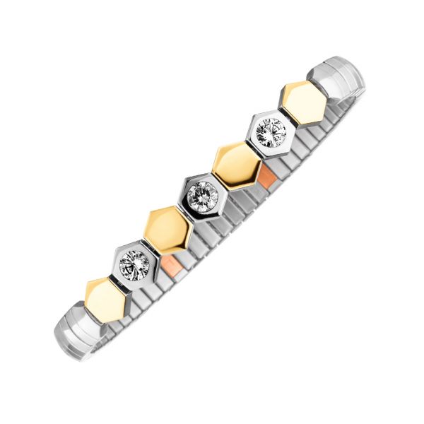 Flexible magnetic bracelet Honeycomb bicolour with zirconia