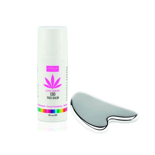 Gua Sha Massagestein mit Magneten und CBD Face Balm