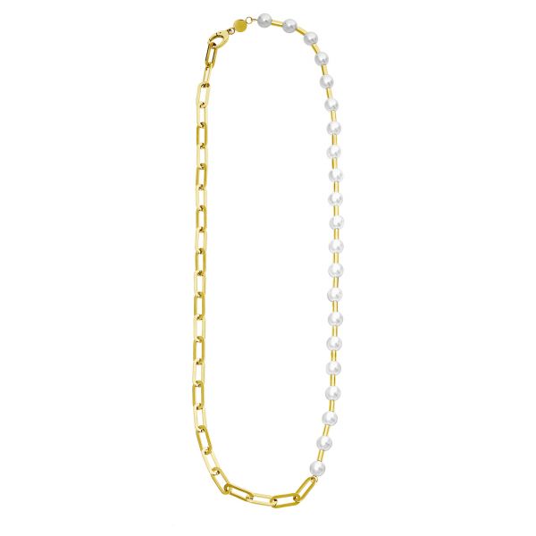 Magnetic link necklace gold-coloured pearls