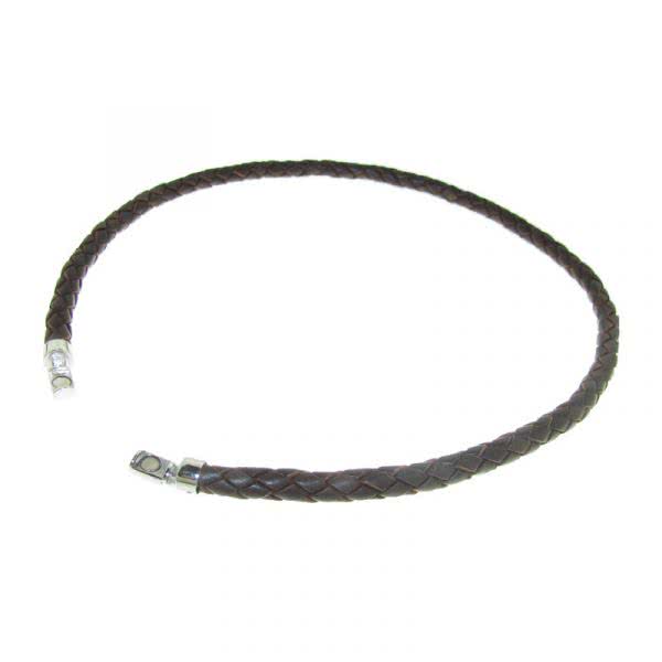 Flätat läderhalsband brunt (d=7mm)
