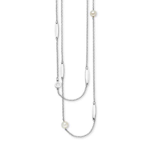 Long magnetic necklace with zirconia and imitation pearls
