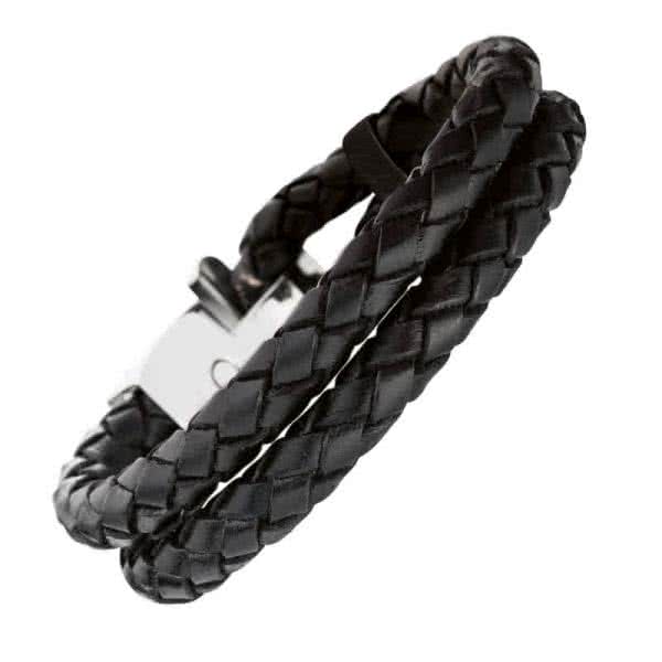 Leather bracelet braided double-breasted