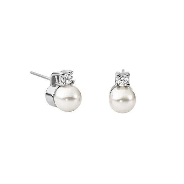 Pearls stud earrings with cubic zirconias white