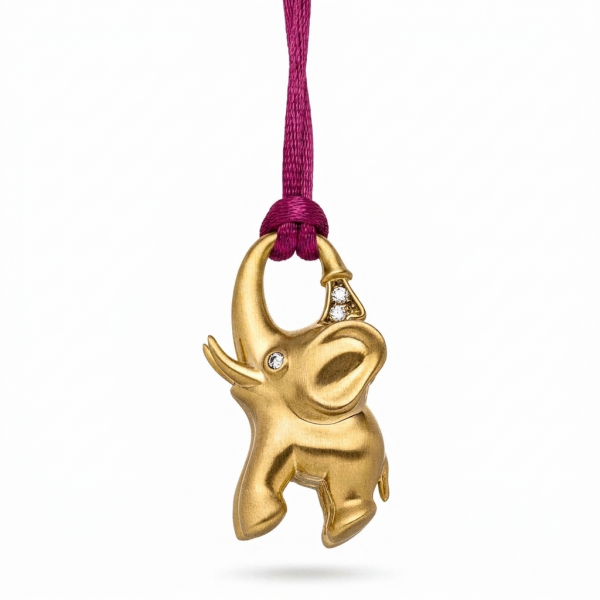 Anhänger goldfarbener Elefant Textilband fuchsia