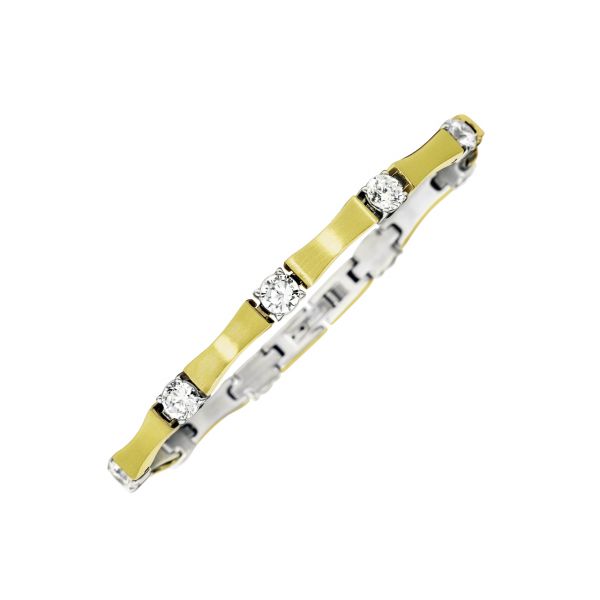 Gold-coloured link bracelet with magnets and zirconia