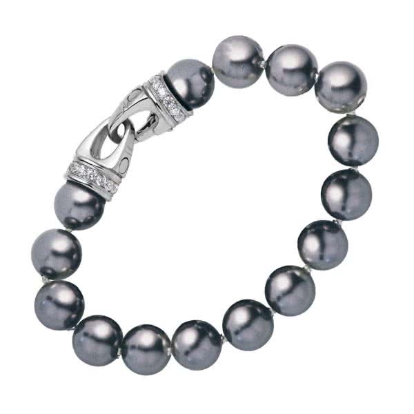 Pearl bracelet grey with zirconias
