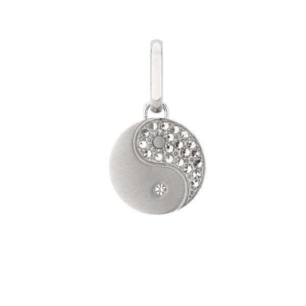 Yin-Yang Magnetanhänger, klein, mit Kristall-Besatz – silber