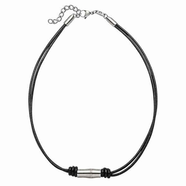 Magnetic necklace made of black leather in bamboo design