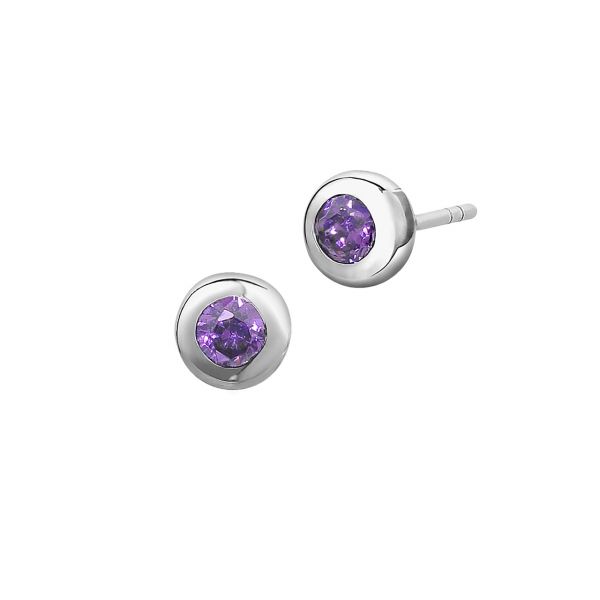Stud earrings with amethyst-coloured zirconia