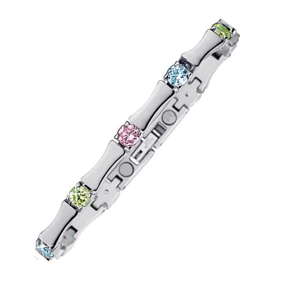 Link bracelet with coloured crystals