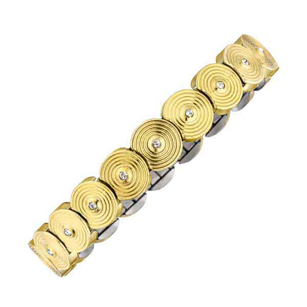 Flexible magnetic bracelet circle design gold-coloured with glass stones