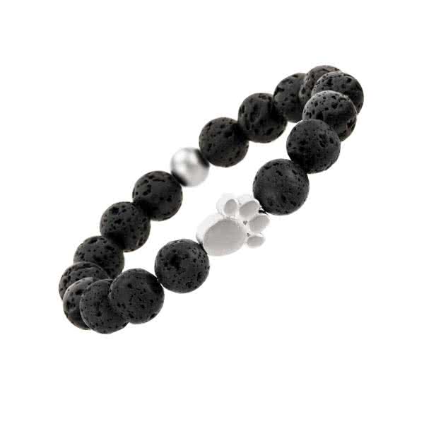 Bracelet magnétique élastique réalisé en perles de lave noire