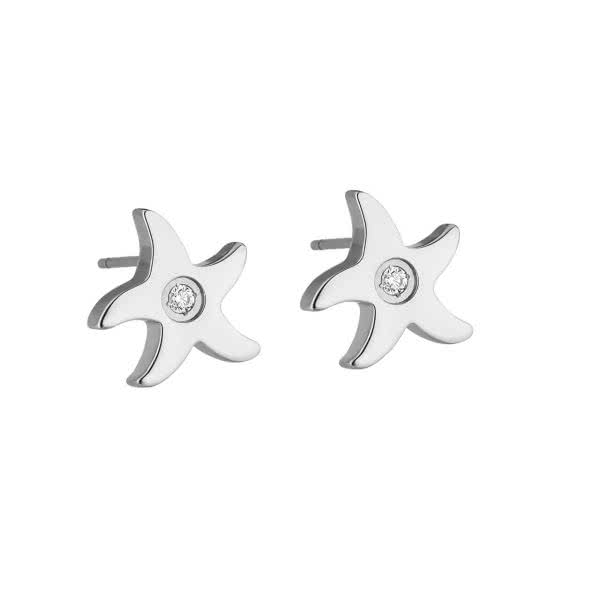 Magnetic ear studs "Starfish" with zirconia, silver, high gloss polished