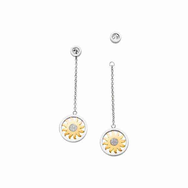 Magnet earring "Sun" with glass-stoned, bicolor in cut-out-optics