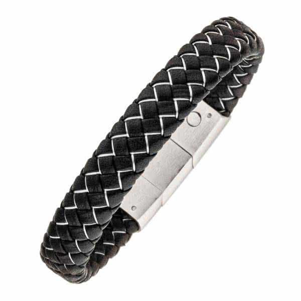 Bracelet magnétique en cuir tressé noir, fermoir décoratif