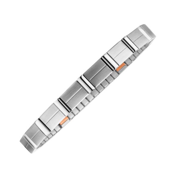 Flexible magnetic bracelet matt-gloss contrast stainless steel with copper elements