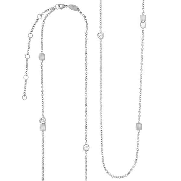 Magnet-Halskette Cubic Design, lang (100 cm) mit Kristallen – silber